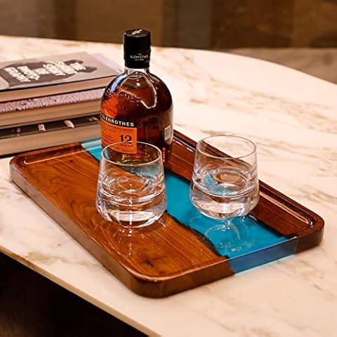 simesove Serving Tray,Creative Black Walnut Couch Tray with Epoxy Resin,Home Decor Coffee Tray,Retro Decorative Tray Cover