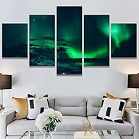 SIGNWIN 5 Panel Canvas Wall Art Astronomy & Space Contemporary Cosmic Dramatic Green Group Photography Realism Ultra for Home Decorations Ready to Hang - 60