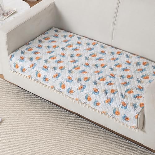 Image of HOKIPO Abstract Petals 2 Seater Quilted Sofa Cover Mat with Tassels 'Tassel Twigs' Series (IN-983-T10)