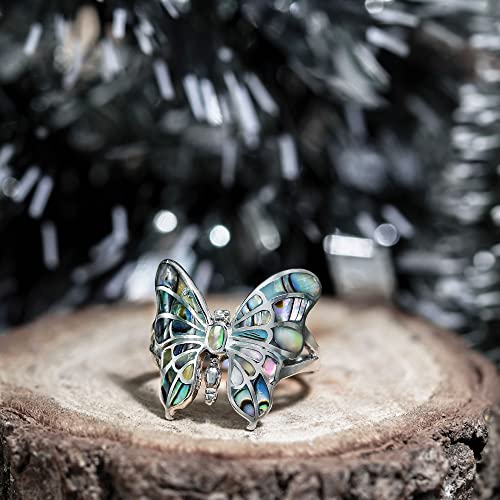 Aeravida Exotic Graceful Butterfly Abalone Shell Inlay .925 Sterling Silver Ring | Casual Comfort Fit Silver Rings For Women | Butterfly Ring | Gift For Women (8) #TOP3