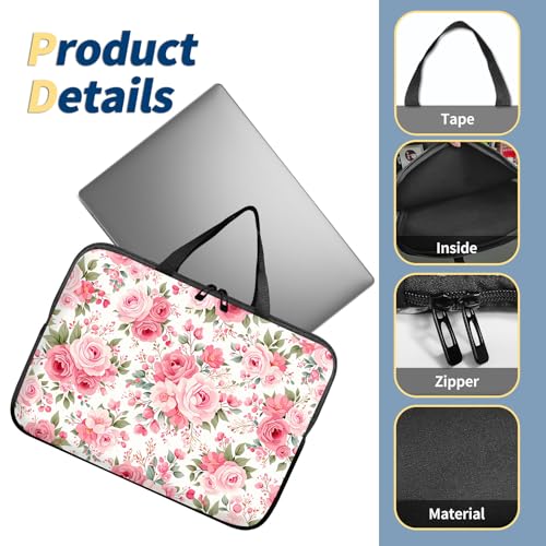Funda para portátil 15.6 pulg, rosa floral miniatura 4