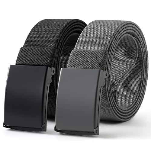 Image of Mile High Life Stretch Canvas Belt for Men, Golf Casual Elastic Web Belt, Top Military Buckle, Adjustable Cut to Fit