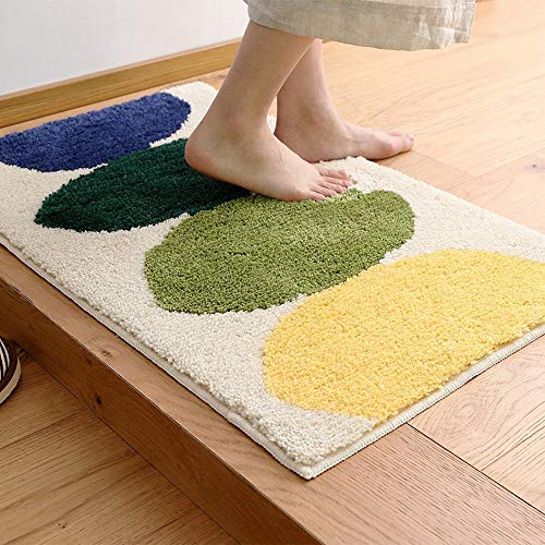JKHOIUH Ottomans Into The Door Chenille Polyester Non-slip Absorbent Striped Floor Mat Kitchen Bathroom Thick Carpet Foot Mat (Color : Lemon-Beige, Size : 50 * 80cm)