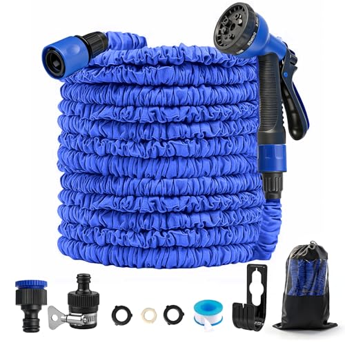 45M Expandable Water Hose 150FT Lightweight Flexible Garden Hose with 8 Spray Functions Fits 3/4 & 1/2 Taps Leak-Resistant Latex Core Blue