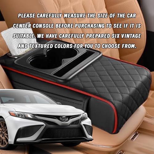 Image of Khushi Liquid Car Armrest Cushion, 5 in 1 Center Console Cover with 2 Cup Holders, Phone Holder, Tissue Holder, Storage Bag, Multifunctional Leather Heightened Car Armrest Cushion for Most Cars