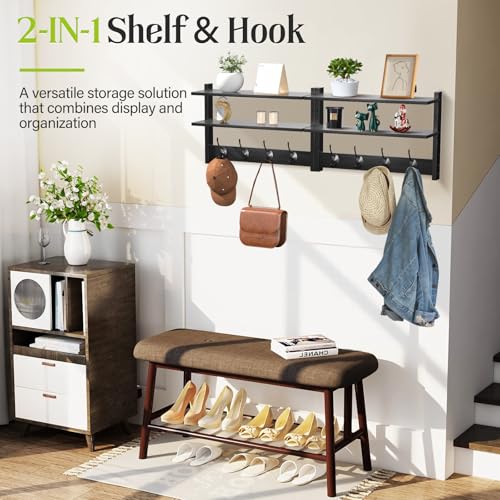 Orapoke 2 Tier Coat Rack Wall Mount with Shelf, 33" Wall Shelf with Hooks, Entryway Key Holder for Wall with 8 Heavy Duty Double Hooks, Coat Hook Wall Mounted for Bedroom, Living Room, Black - image 6