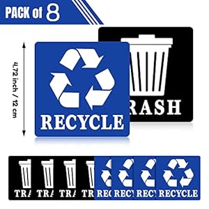 Sukh recycle sticker for trash can recycle sign 8 pack decals self adhesive garbage recycling stickers trash bin label reuse vinyl perfect for kitchen necessity home essentialshomehotel  urban country home decor