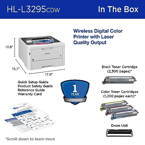 Brother HL-L3295CDW Wireless Compact Digital Color Printer with Laser Quality Output, Duplex, NFC, Mobile & Ethernet | Includes 2 Month Refresh Subscription Trial ¹, Amazon Dash Replenishment Ready