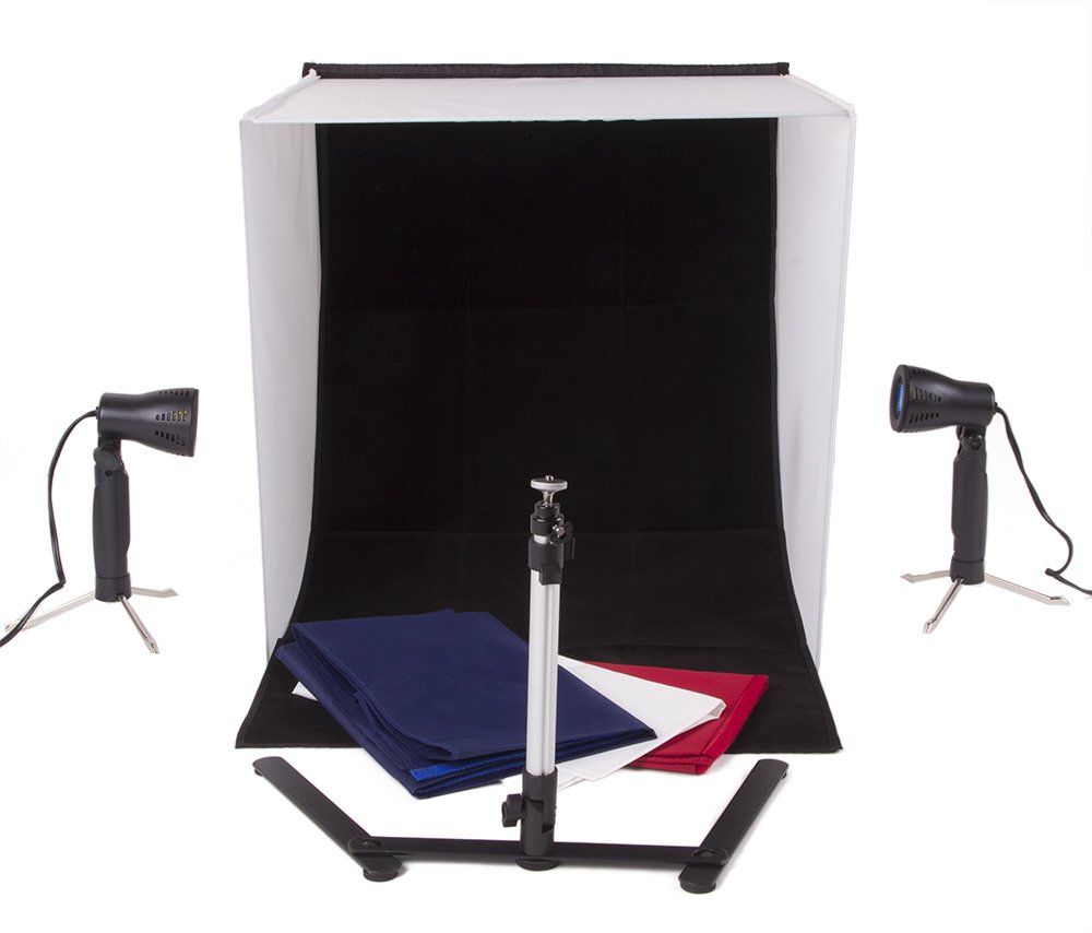 StudioPRO Square 24" x 24" Photo Studio Portable Product Photography Light with Light Set, Camera Stand, and Backgrounds