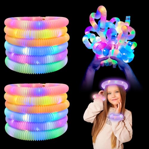 HONPHIER 12 Piezas Tubos Sensoriales Niños Tubos Luminosos Fiesta Juguetes Luminosos LED Elástico Tubos Pop con Luz para Fiestas (Macarrones)
