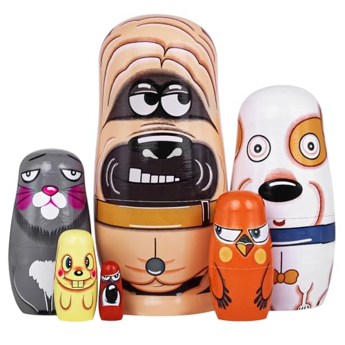 Tngan Russian Nesting Dolls, Cute Dog Wooden Stacking Set, 5 Pcs