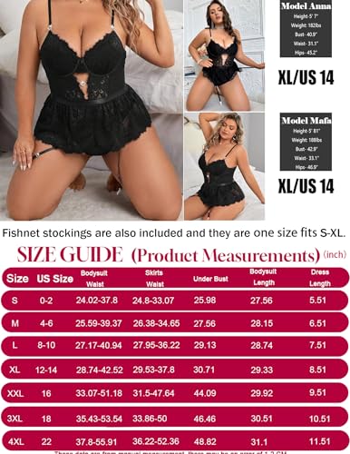 Image of Alrovetoney Women Lingerie Set Naughty Lace Bodysuit High Waisted Underwire Lingerie Babydoll With Garter Belt and Stockings