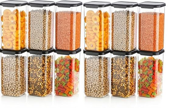 SHOPPIE-Airtight Containers set For Kitchen Storage And Containers Storage Box For Pantry Organization And Container For Kitchen Storage Set, Kitchen Accessories | Black (1500ML_(Pack Of 12)) (B0CRKTWXGK) Amazon Price History, Amazon Price Tracker