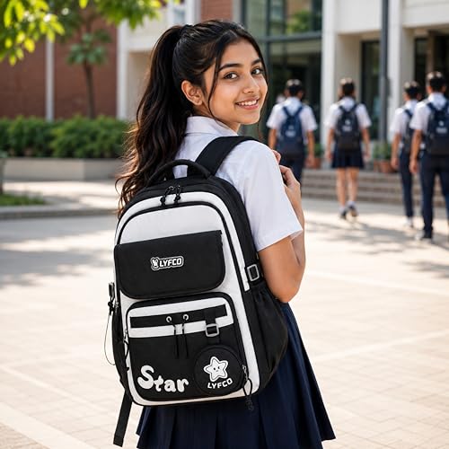 Image of School & College Backpack with Detachable Pouch | 18 Inch Large capacity bag for Girls & Boys Age of 12-16 years | Best for School, Tution, Travel, Camping