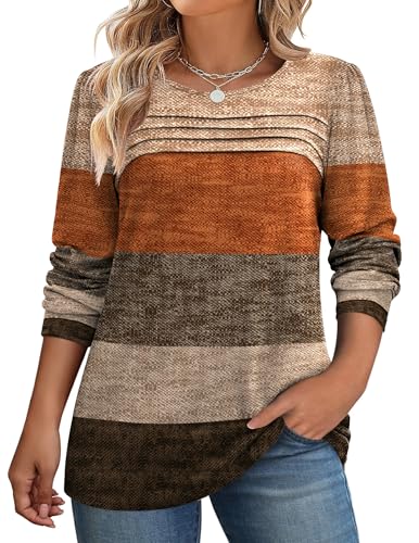 IN'VOLAND Plus Size Long Sleeve Tops for Women Fall Crewneck Shirts Pleated Casual Dressy Blouses 2025