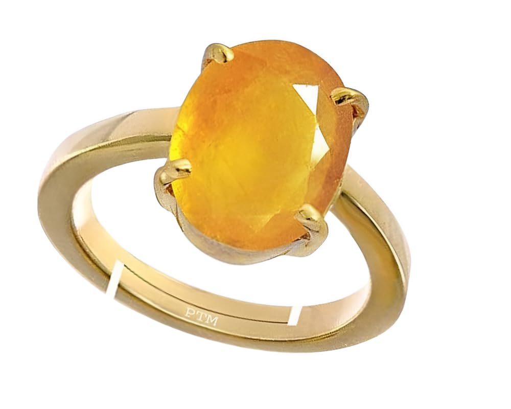 PTM Panchdhatu (5 metals) Yellow Sapphire (Pukhraj) 3.25 to 10.25 Ratti or 3.00 to 9.50 Carat Astrological Gemstone 22 k Gold Plated Adjustable Ring for Men & Women