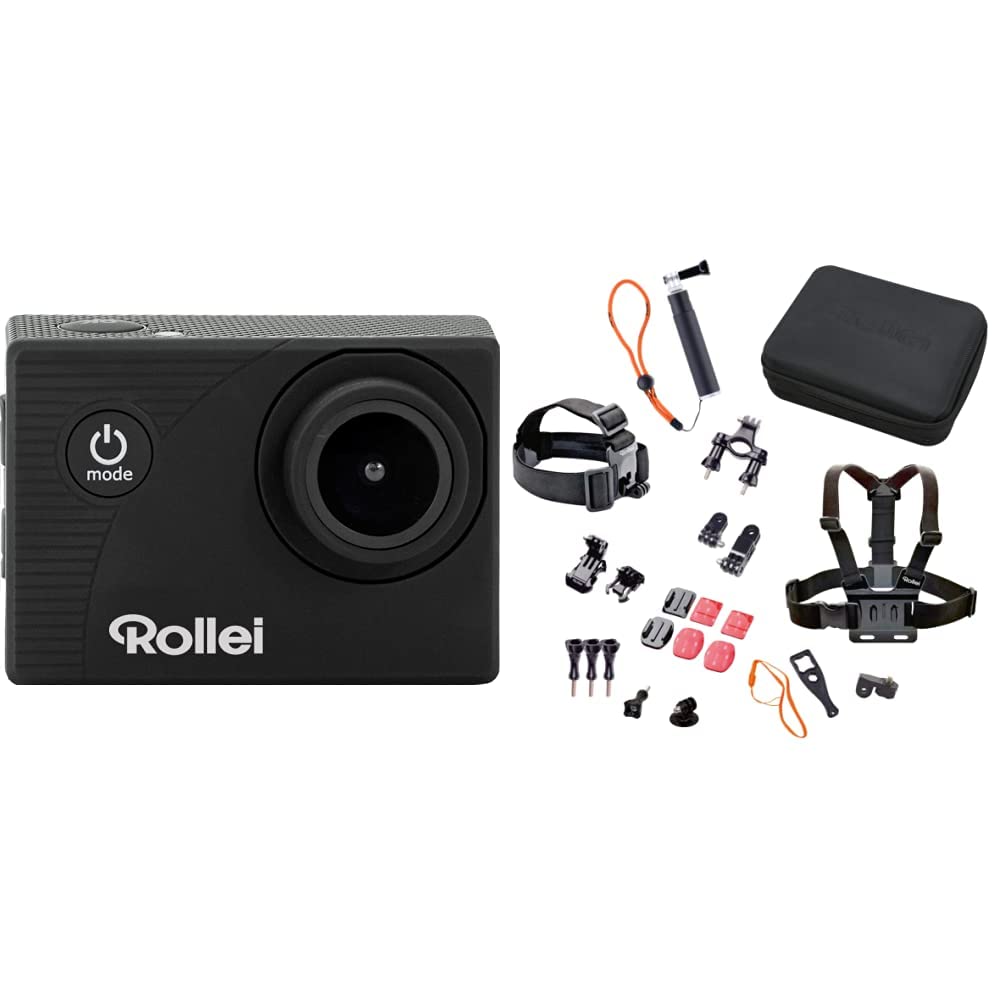 Rollei Actioncam 372 - Action-Camcorder - Schwarz & 21639 Actioncam Zubehör Set Outdoor - 23-teiliges Set, ideal zum Klettern,Wandern und andere Outdoor-Aktivitäten Actioncams und GoPro