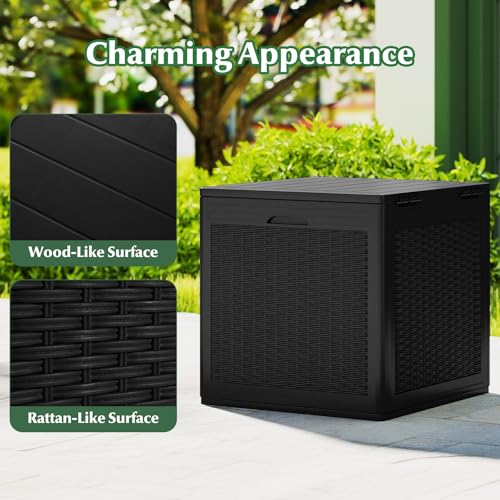 GIANTEX Baúl de Almacenamiento de 145 L, Arcón de Exterior con Tapa con Cerradera, Aspecto con Textura Similar de Ratán, 56 x 56 x 60,5 cm, Caja Organizador para Jardín, Terraza, Patio (Negro) - imagen 6
