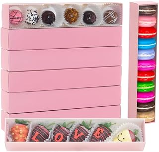 15 Pack 12x2.2x2 Inches Long Chocolate Covered Strawberry Boxes Bakery Boxes with Clear Window for Macaron, Chocolate Truffle, Cookies ,Cocoa Bombs ,Cake balls,Mini Cupcakes, Oreos ,Berries and More