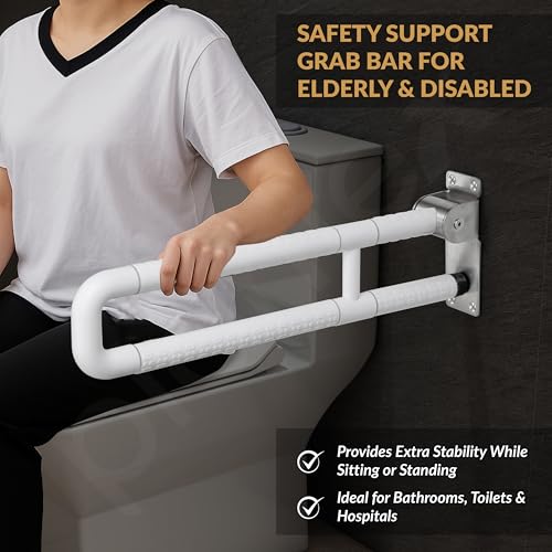 Image of Plantex Stainless Steel 24 Inch U-Shape Handle for Bathroom Support /Space-Saving Safety Bar for Shower /Toilet /Bedside Anti-Slip Shower Grab Bar for Bathroom - (White)
