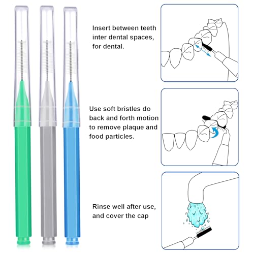 Image of Patelai 100 Pieces Braces Dental Brush for Cleaner Interdental Toothpick Dental Tooth Flossing Head Oral Hygiene Flosser Toothpick Cleaners Tooth Tool(Blue, Grey, Green,Various Sizes)