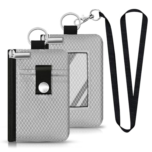 Image of Minimalist RFID Blocking Small Wallet with ID Window,WaterResistant Zip Id Case Wallet with Lanyard Keychain for Cards,Cash,Travel,Women,Men (Light gray)