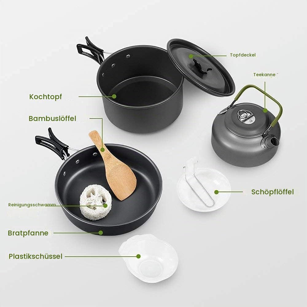 Qtiwe 10 Stück Kochgeschirr Kit Picknick Töpfe Kochgeschirr Camping Set für Camping Outdoor Wandern Picknick BBQ, Faltbare Camping Töpfe, FDA Zertifiziert