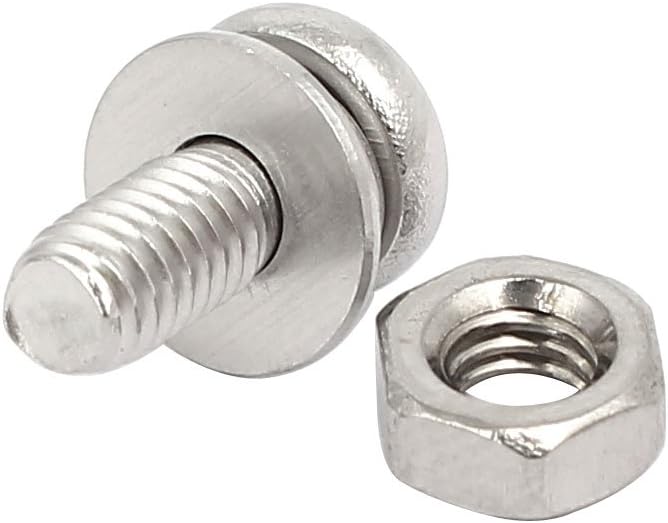 Sourcingmap M4x10mm 304 Stainless Steel Phillips Pan Head Bolt Screw Nut w Washer 20 Sets, Silver - Image 4