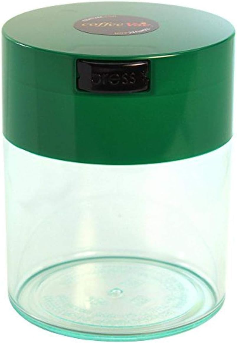 1/2 LB – Patented Airtight Container | Multi-use Vacuum Container Works as Smell Proof Containers for Ground Coffee and Coffee Bean Containers. Green Cap and Clear Body