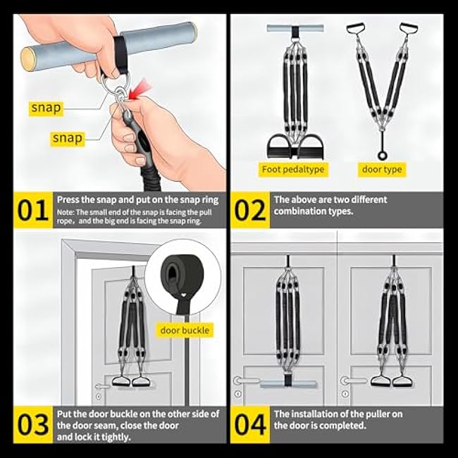 Multifunction Tension Rope, 2 Tubes Stretch Yoga Pedal Tension Strap, Adjustable Resistance, Tension Rope Fitness Equipment