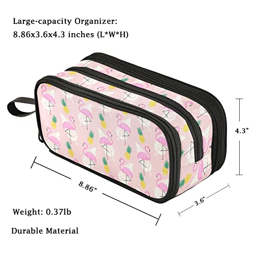 Image of Fustylead Pink Flamingo Pineapple Palm Leaves Pen Pencil Case with Zipper Makeup Pouch Cosmetics Bag Multi-Purpose Travel Bag Office Organizer Box for Teen Adults