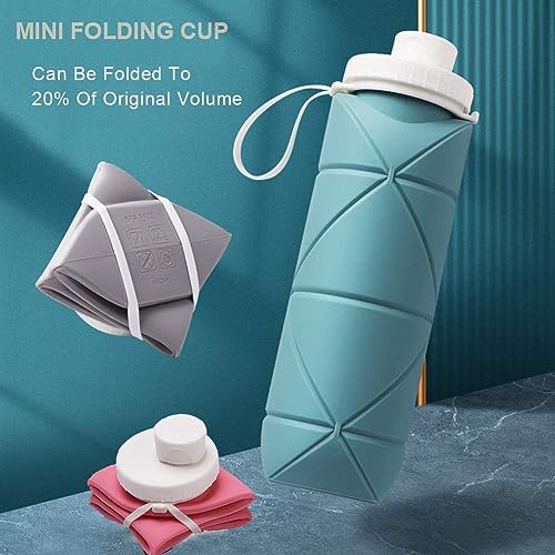 Image of Collapsible Silicone Water Bottle 610ml | Leakproof, BPA-Free, Foldable Wide Mouth, Portable for Travel, Gym, Cycling, Camping, Sports Reusable Lightweight Drinking Bottle with Secure Lid