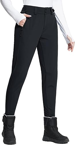 BALEAF Women's Fleece Lined Snow Ski Pants Waterproof Windproof Softshell Insulated Slim Thermal Pants Zipper Bottom Leg