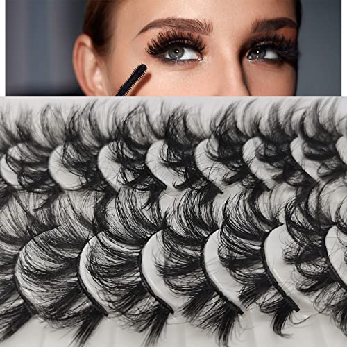 iVIM 3D Volume Fake Eyelashes,18-25mm Long Lashes Natural Look,Soft Fluffy Cat Eye Lashes Like Natural Lashes,Not Easy To Fall Off, Reusable, 10 Pairs Of False Lashes QZ-01