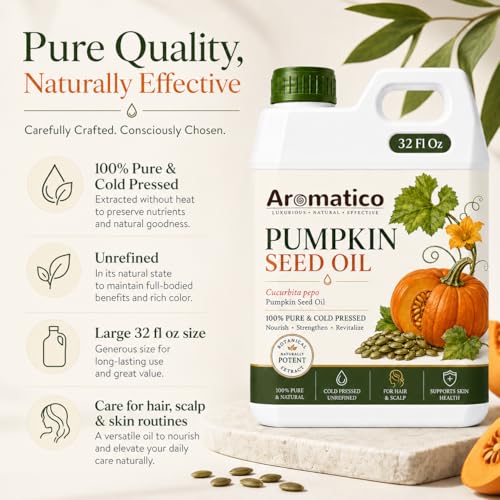 Image of AROMATICO Pumpkin Oil for Skin, Hair and Body Care, Multipurpose Carrier Oil for Massage, Scalp Care, Dry Skin Routine, DIY Beauty and Natural Glow - 946 ml