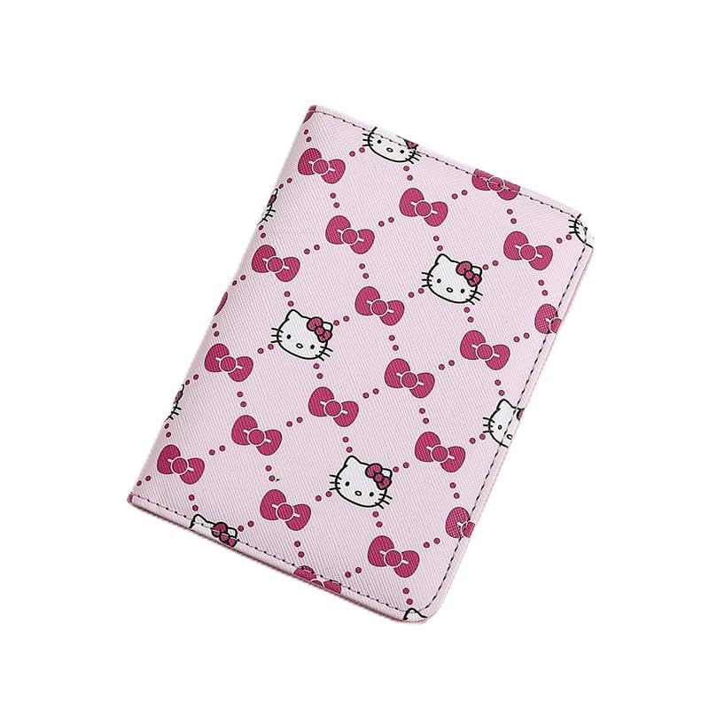 Passport Holder for Travel Women Cute Cat and Bow Pattern PU Leather Passport Cover with Credit Card Slots Pink Kawaii Travel Wallet for Ladies Teen Girls Slim Travel Document Organizer