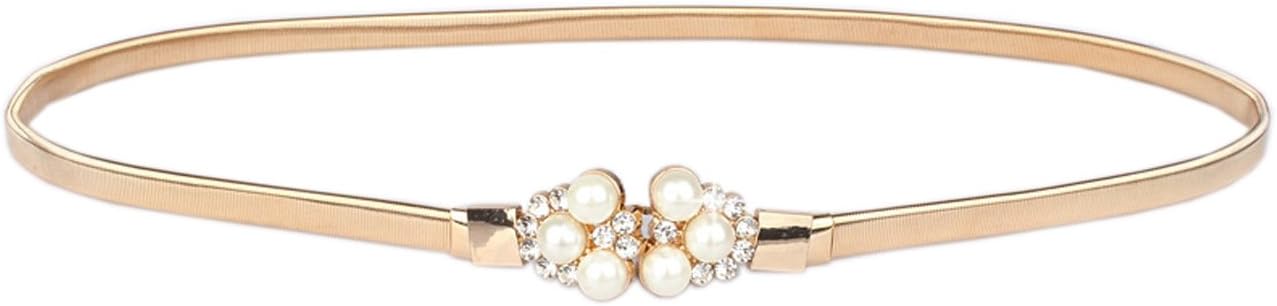 Women's Metal Pearl Chain Belt Crystal Gold Silver Rhinestone Belts