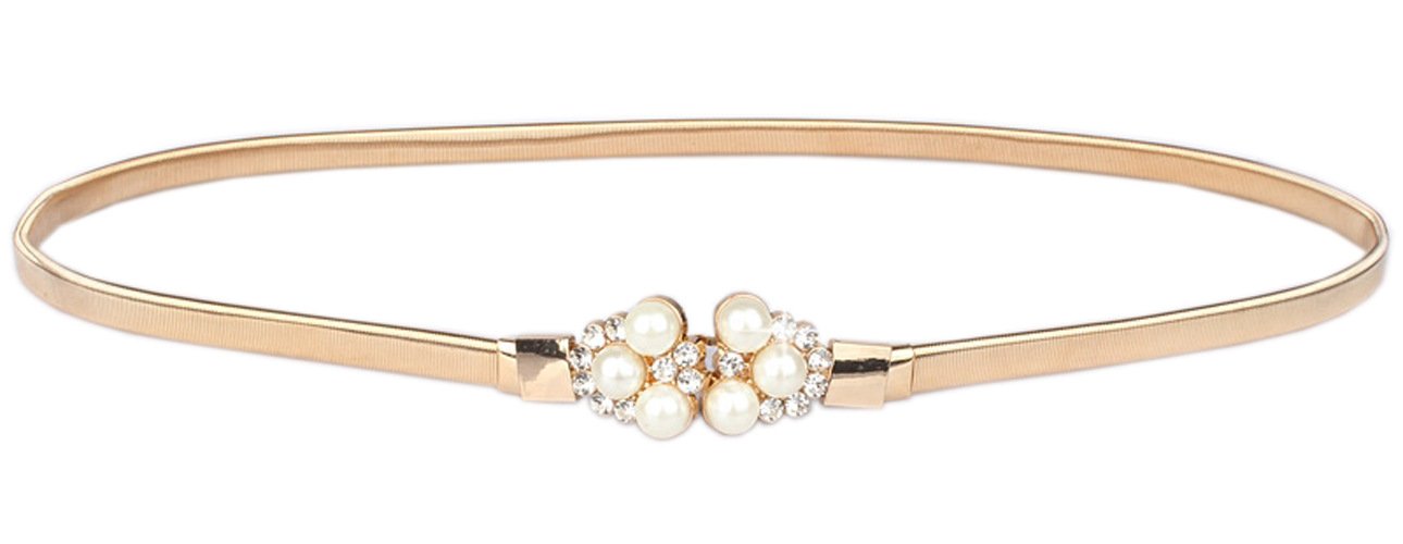 Women's Metal Pearl Chain Belt Crystal Gold Silver Rhinestone Belts