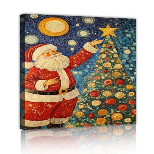 Peinture Noël géométrique sur toile haut de gamme 50x50cm cadre de bois