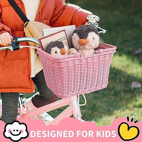 GRANNY SAYS Girls Bike Basket, Front Bicycle Basket for Kids, Small Basket for Toddler Scooter Bike Front Handlebar, Kids Bike Accessories, Child Bicycle Accessories, Flower Girl Basket Pink by GRANNY SAYS - Image 2