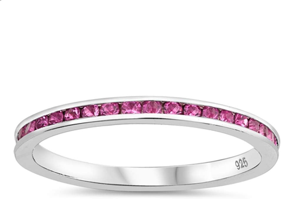 Pink CZ Stacking Eternity Wedding Ring New .925 Sterling Silver Band Sizes 2-10