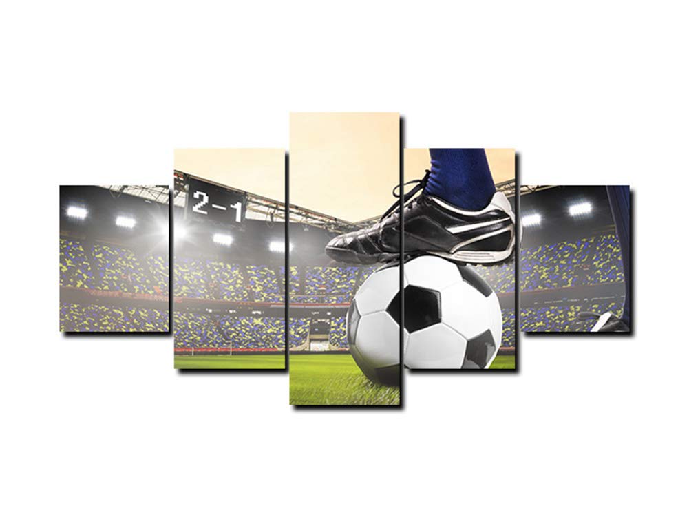 Toile football en 5 pièces pour décoration murale moderne de salon - Ensemble de 100x55cm