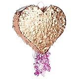 pull string heart pinata for birthday party, rose gold foil decorations (15.7 x 13 x 3 in, small)