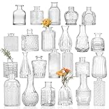 CUCUMl 24 Pack Glass Bud Vases in Bulk for Centerpieces, Clear Vintage Decorative Small Vases for Flowers, Wedding Rustic Home Table Decor