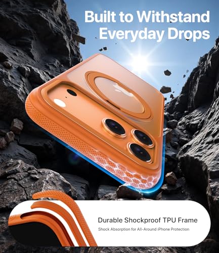 Image of for iPhone 17 Pro Case, Compatible with MagSafe, Slim Shockproof Military-Grade Rugged Protective Case with Stand, Camera Control, Comfort Grip (D-Orange, iPhone 17 Pro)