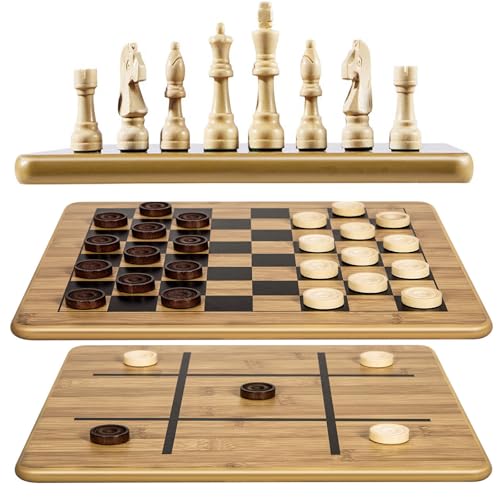 Juego de mesa 3 en 1 Ajedrez, Damas y Tic-Tac-Toe miniatura 1