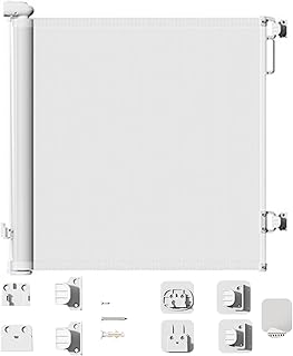 【Dzannc】ロール式ベビーゲート – 自動巻き取り&安全ロック搭載、豊富なサイズ展開、ネジ&粘着取付対応、ペット(犬・猫)対応、日語説明書付、室内安全対策 (ホワイト, 97*180cm)