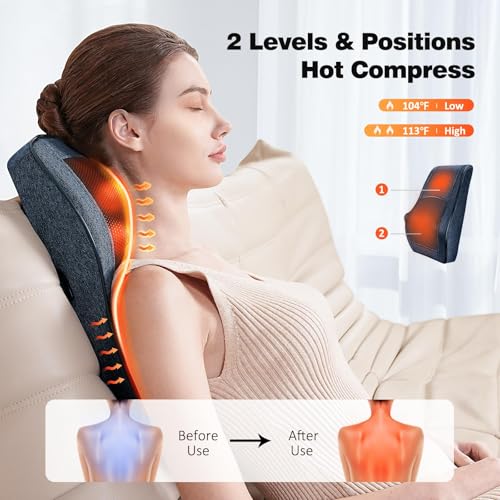 Image of Boriwat Neck and Back Massager with Heat, 3D Kneading Shiatsu Massage Pillow for Neck, Back, Shoulders, Legs, Deep Tissue Relief for Sore Muscles, Home & Car, Great Gift for Women, Men, Mom, Dad