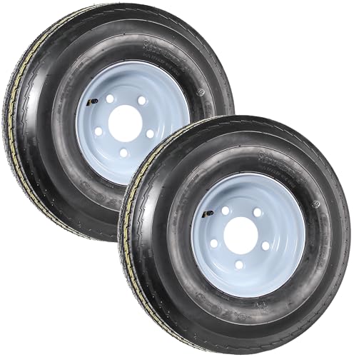 eCustomrim 2-Pack Trailer Tires On Rims 5.70-8 570-8 5.70 X 8 8 Inch Load C 5 Lug Wheel White - 2 Year Warranty w/Roadside