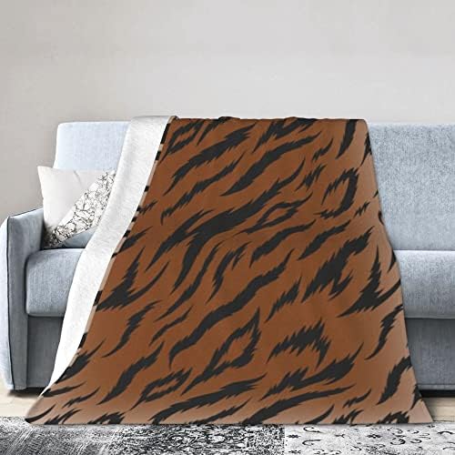 Tiger Print Blanket, Luxury Tiger Decor Plush Blanket Ultra-Soft Cozy Couch Throw Blanket for Bed,, Brown, 60x50 Inch